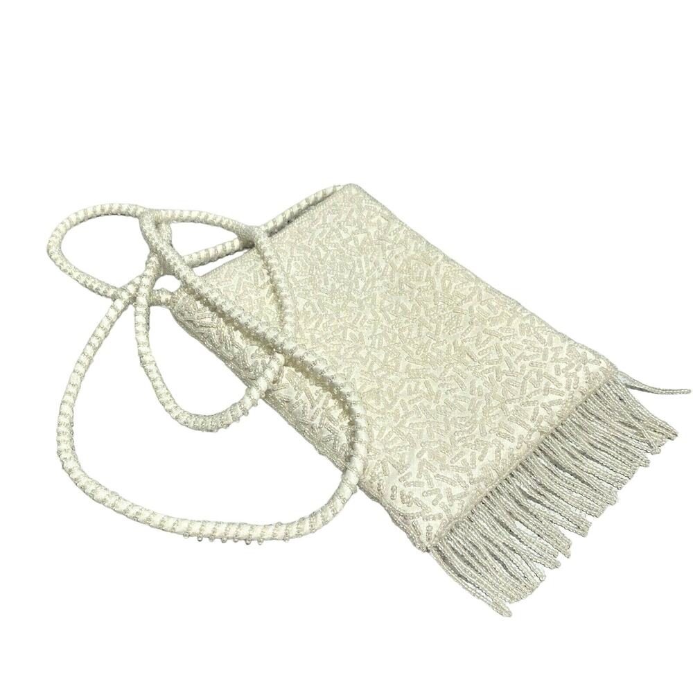 Preston & York white beaded evening bag purse elegant envelop shoulderbag bridal